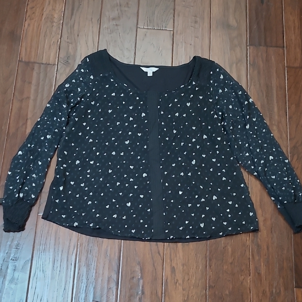 LC Lauren Conrad Black Blouse with Heart Design & Sheer Sleeves size XXL